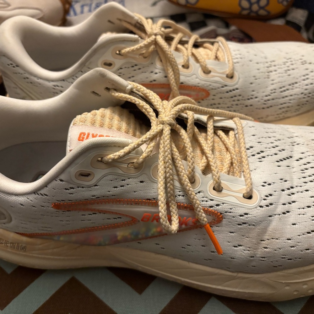 Brooks White and Orange Athletic Shoes